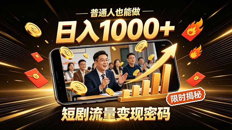 一部手机做短剧分发,不用真人出镜、不用拍摄剧本,快手流量变现日赚千元-聚力云网创