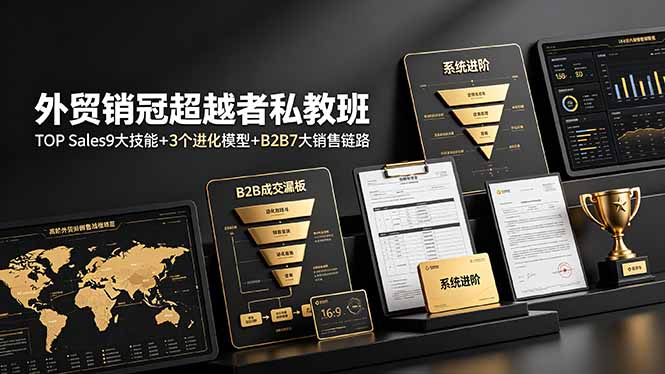 外贸销冠超越者私教班：TOP Sales9大技能+3个进化模型+B2B7大销售链路，系统进阶-聚力云网创