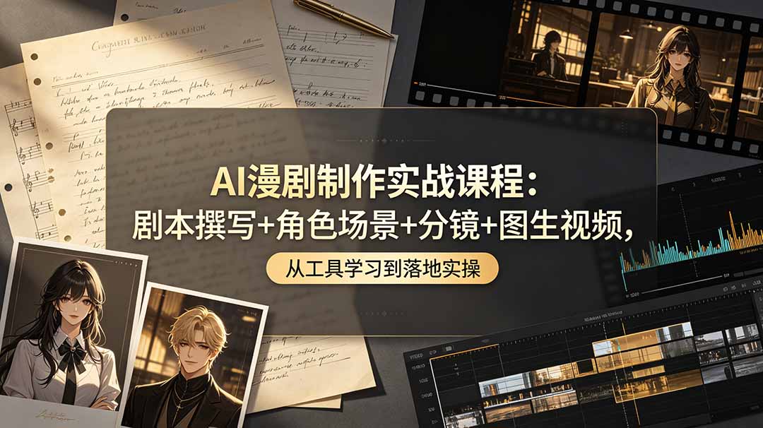 AI漫剧制作实战课程:剧本撰写+角色场景+分镜+图生视频,从工具学习到落地实操-聚力云网创