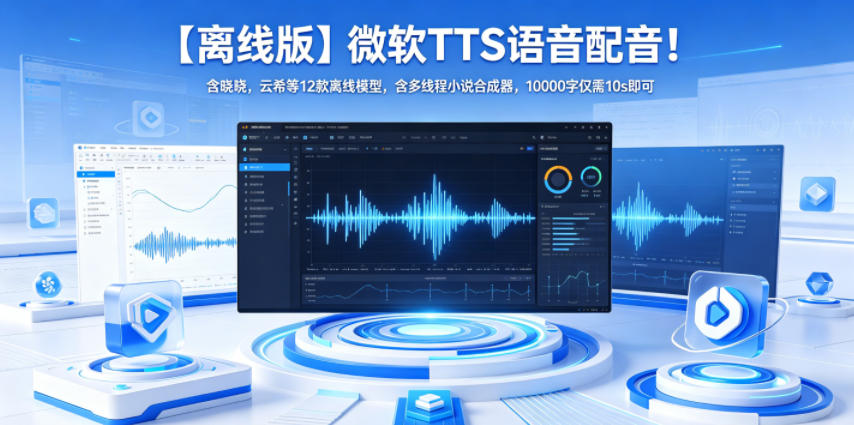 【离线版】微软TTS语音配音!含晓晓,云希等12款离线模型,含多线程小说合成器,10000字仅需10s即可-聚力云网创
