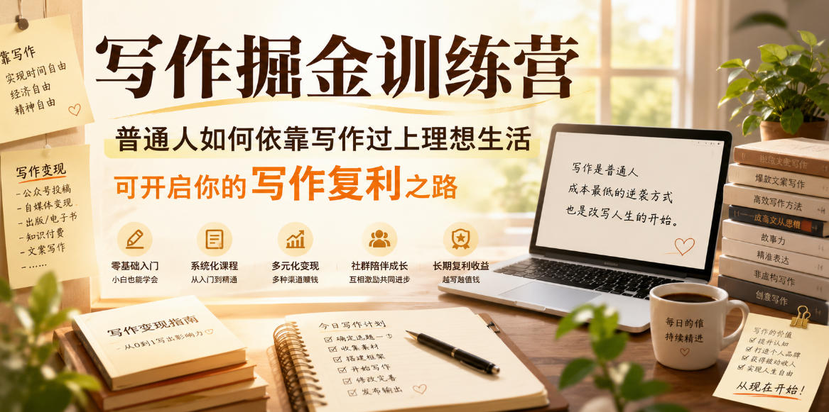 写作掘金训练营，普通人如何依靠写作过上理想生活，可开启你的写作复利之路(更新6月)-聚力云网创