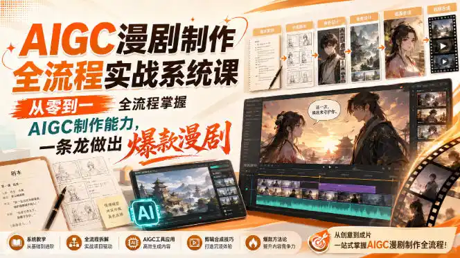 AIGC漫剧制作全流程实战系统课,从零到一全流程掌握AIGC制作能力,一条龙做出爆款漫剧-聚力云网创