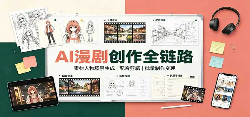 AI漫剧创作全链路:素材人物场景生成,配音剪辑,批量制作变现-聚力云网创