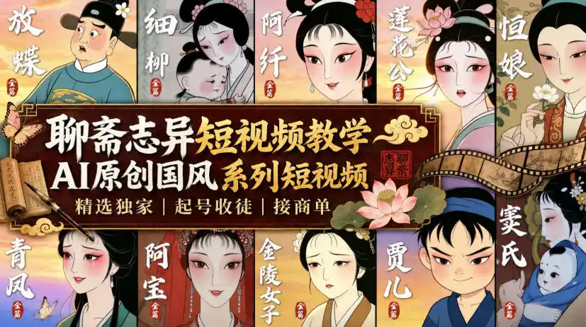 聊斋志异短视频教学，AI原创国风系列短视频，精选独家丨起号收徒丨接商单-聚力云网创