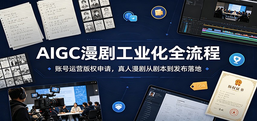 AIGC漫剧工业化全流程：账号运营版权申请，真人漫剧从剧本到发布落地-聚力云网创