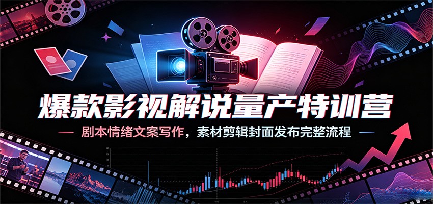 爆款影视解说量产特训营：剧本情绪文案写作，素材剪辑封面发布完整流程-聚力云网创