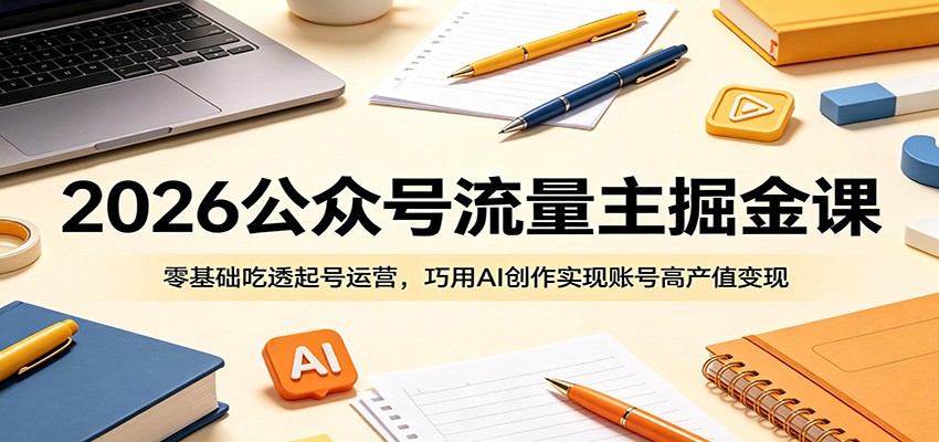 2026公众号流量主掘金课：零基础吃透起号运营，巧用AI创作实现账号高产值变现-聚力云网创