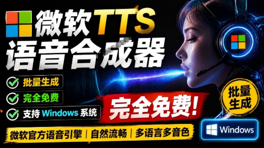 微软TTS免费语音配音生成器，完全免费，支持多语音、多音色选择，Windows系统专用TTS语音合成器-聚力云网创