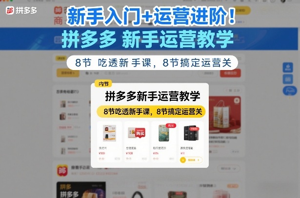 新手入门+运营进阶!拼多多新手运营教学,8节吃透新手课,8节搞定运营关-聚力云网创