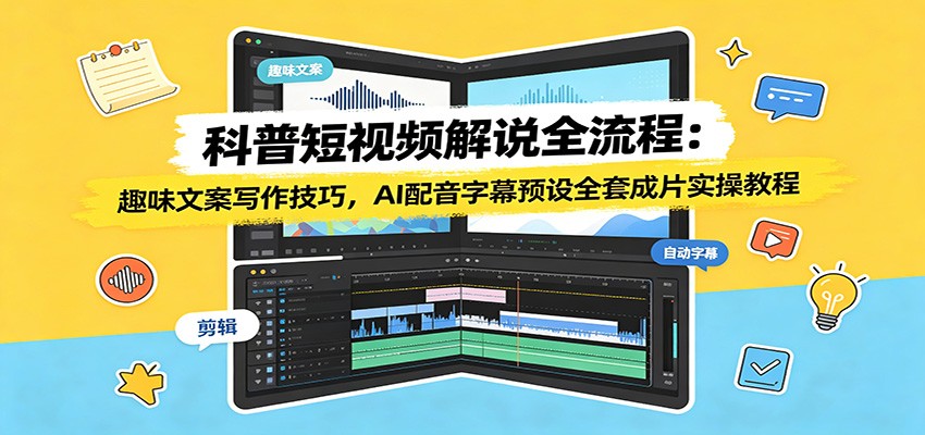 科普短视频解说全流程：趣味文案写作技巧，AI配音字幕预设全套成片实操教程-聚力云网创