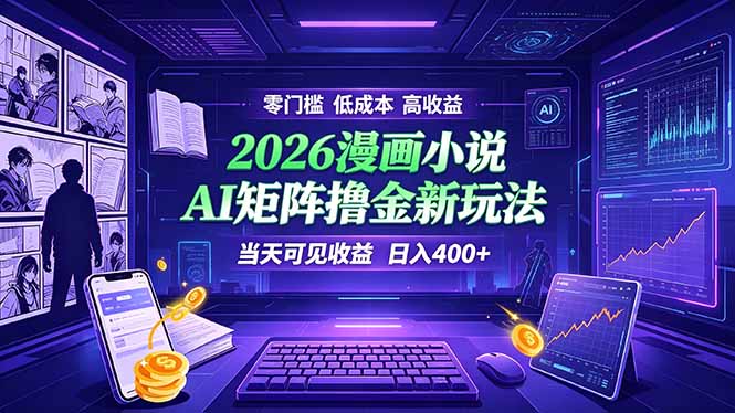 爆款小说漫画大阅读 ai矩阵操作 当天可见收益 日入400+ 零门槛 高收益-聚力云网创