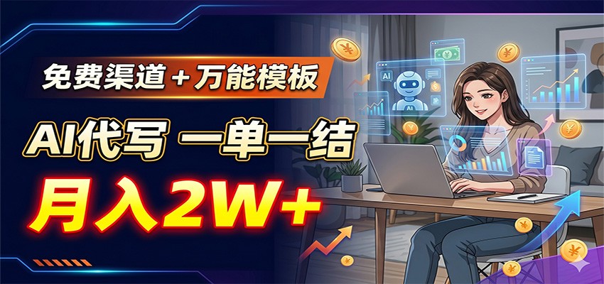 免费渠道+万能模板，AI代写一单一结，月入2W+-聚力云网创