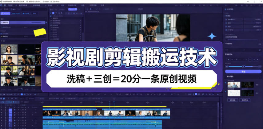 影视剧剪辑搬运技术，洗稿+三创=20分一条原创视频-聚力云网创