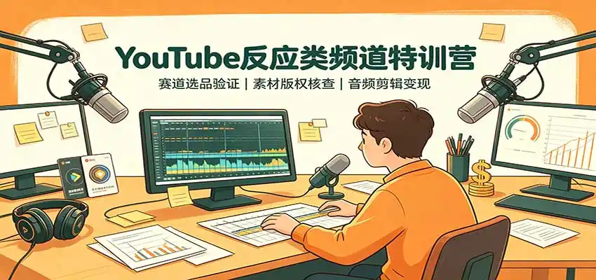 YouTube反应类频道特训营:赛道选品验证,素材版权核查,音频剪辑变现-聚力云网创