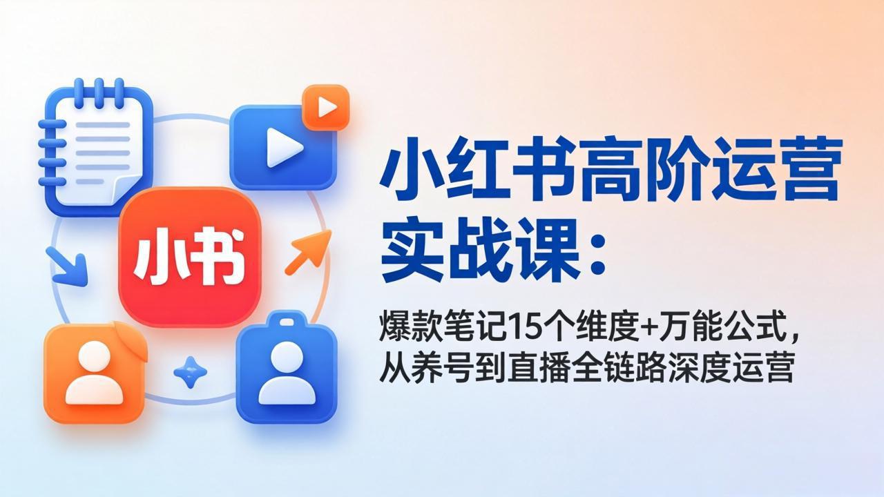 小红书高阶运营实战课:爆款笔记15个维度+万能公式,从养号到直播全链路深度运营-聚力云网创
