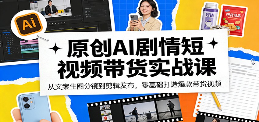 原创AI剧情短视频带货实战课:从文案生图分镜到剪辑发布,零基础打造爆款带货视频-聚力云网创