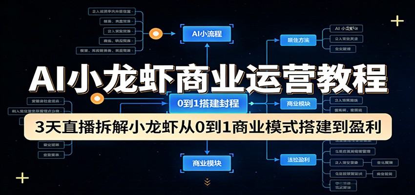 AI小龙虾商业运营教程:3天直播拆解小龙虾从0到1商业模式搭建到盈利-聚力云网创