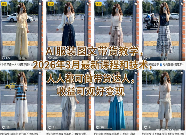 AI服装图文带货教学，2026年3月最新课程和技术，人人都可做带货达人，收益可观好变现-聚力云网创