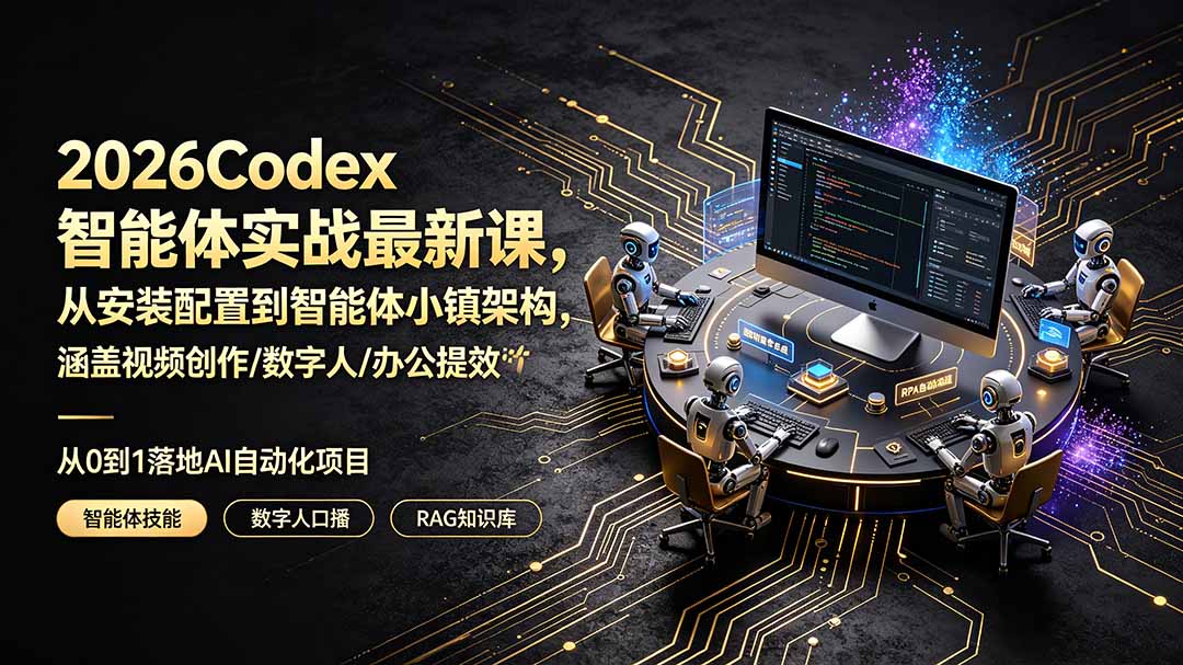2026Codex智能体实战最新课，从安装配置到智能体小镇架构，涵盖视频创作/数字人/办公提效全技能-聚力云网创