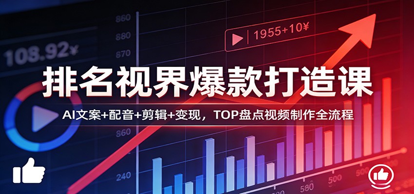 排名视界爆款打造课：AI文案+配音+剪辑+变现，TOP盘点视频制作全流程-聚力云网创