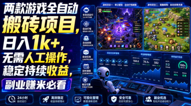 两款游戏全自动搬砖项目，无需人工操作，日入1k+，稳定持续收益，副业赚米必看【揭秘】-聚力云网创