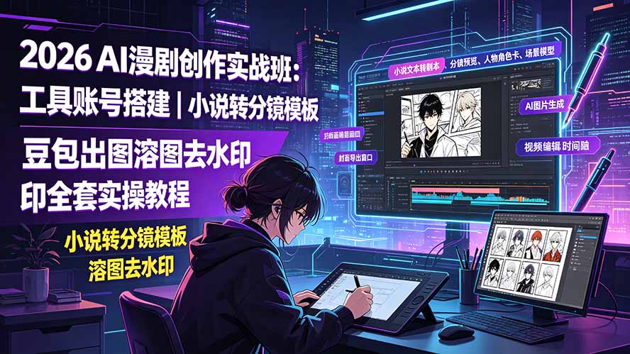 2026AI漫剧创作实战班：工具账号搭建｜小说转分镜模板｜豆包出图溶图去水印全套实操教程-聚力云网创