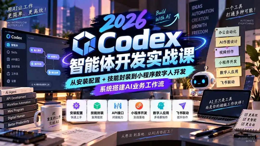 2026Codex智能体开发实战课：从安装配置+技能封装到小程序数字人开发，系统搭建AI业务工作流-聚力云网创