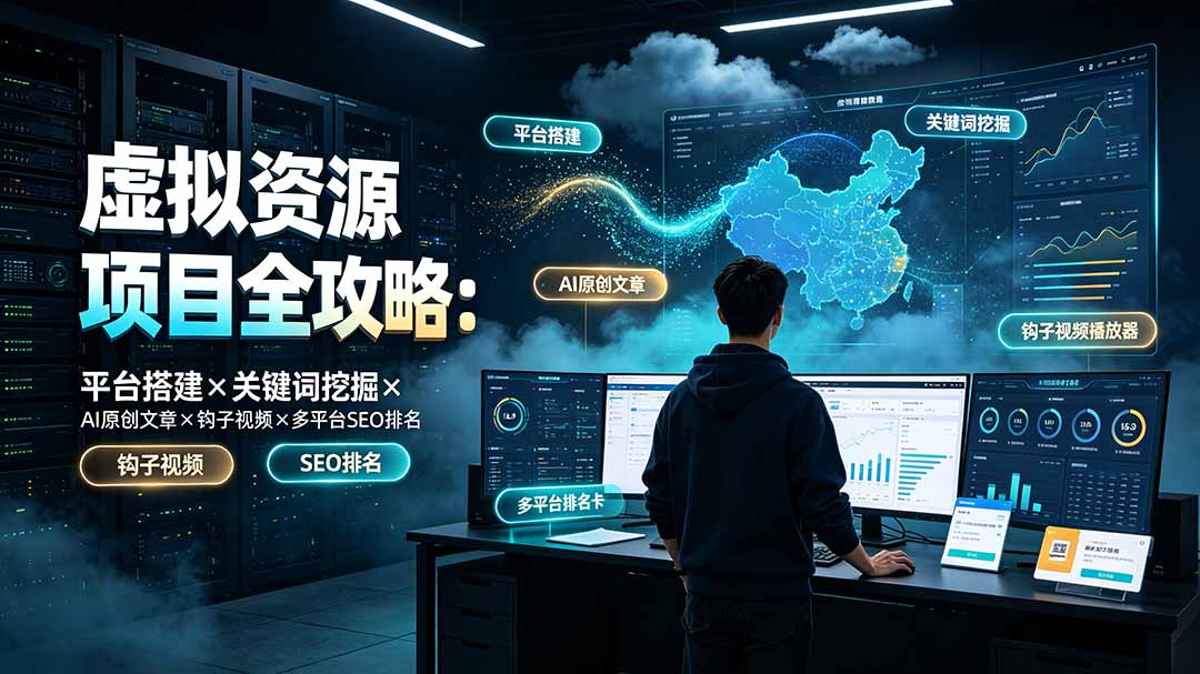 虚拟资源项目全攻略:平台搭建×关键词挖掘×AI原创文章×钩子视频×多平台SEO排名-聚力云网创