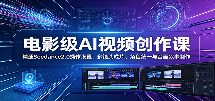 电影级AI视频创作课：精通Seedance2.0操作设置，多镜头成片、角色统一与音画叙事制作-聚力云网创