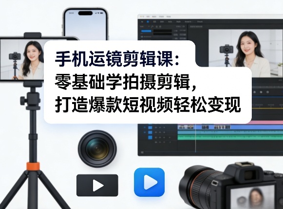 手机运镜剪辑课:零基础学拍摄剪辑,打造爆款短视频轻松变现-聚力云网创