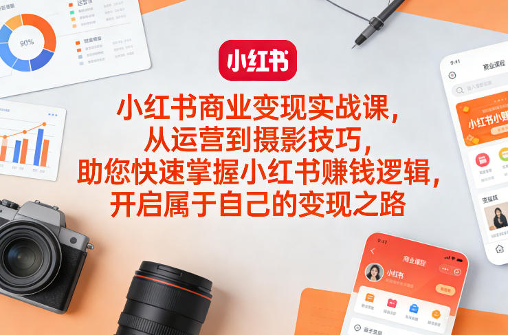 小红书商业变现实战课，从运营到摄影技巧，助您快速掌握小红书賺钱逻辑，开启属于自己的变现之路-聚力云网创