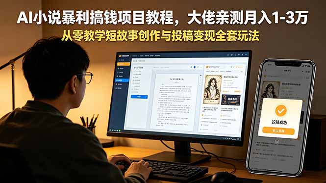 AI小说暴利搞钱项目教程，大佬亲测月入1-3万，从零教学短故事创作与投稿变现全套玩法-聚力云网创