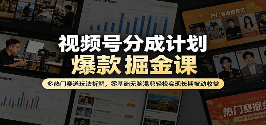 视频号分成计划爆款掘金课：多热门赛道玩法拆解，零基础无脑混剪轻松实现长期被动收益-聚力云网创
