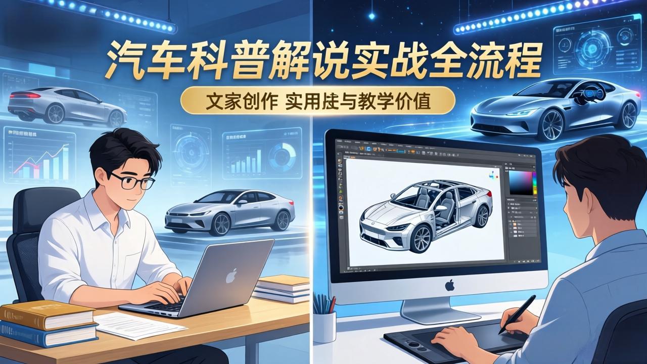 抖音汽车科普解说实战：文案+动画+画面处理+去水印全流程，打造专业汽车科普视频-聚力云网创