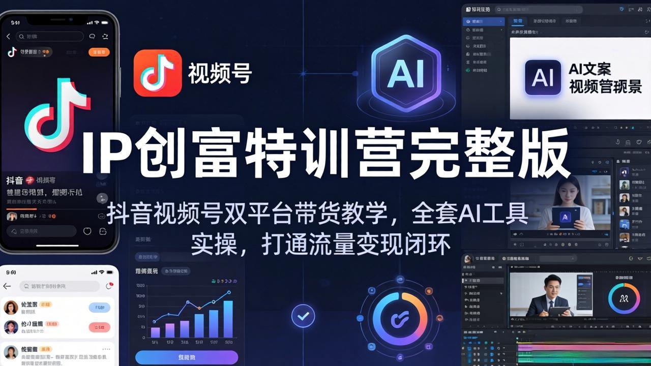 IP创富特训营完整版：抖音视频号双平台带货教学，全套AI工具实操，打通流量变现闭环-聚力云网创