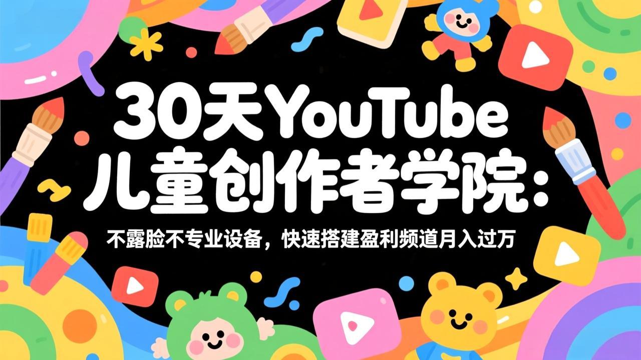 30天YouTube儿童创作者学院：不露脸不专业设备，快速搭建盈利频道月入过万-聚力云网创