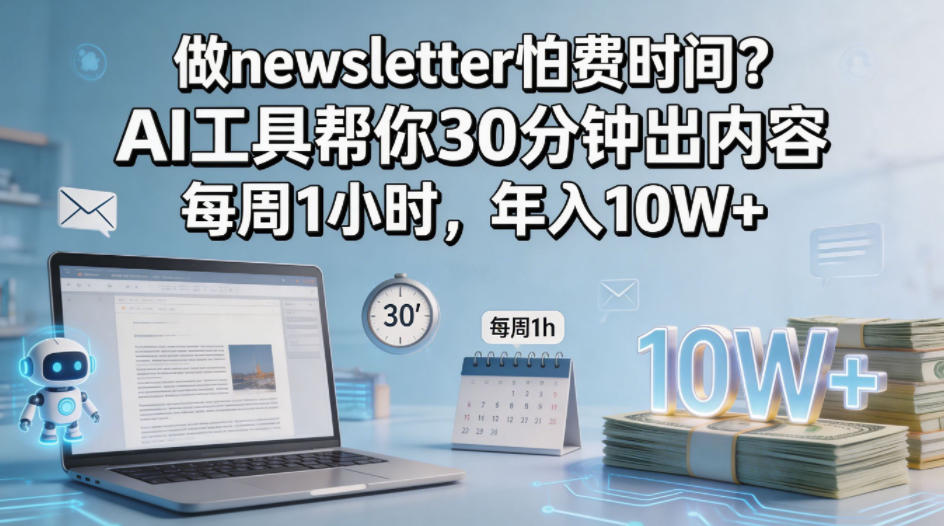 做newsletter怕费时间?AI工具帮你30分钟出内容,每周1小时,年入10W+!【原创双语字幕】-聚力云网创