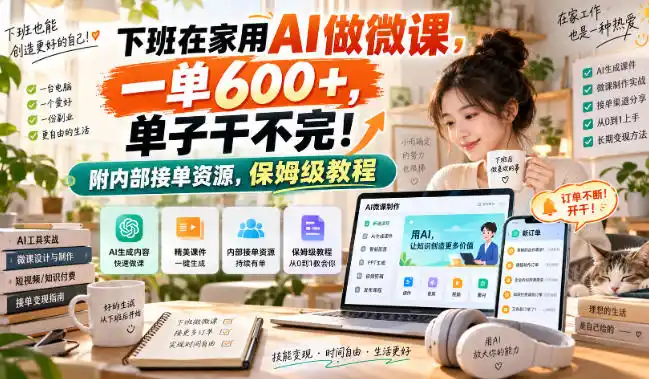 下班在家用AI做微课，一单600+，单子干不完！附内部接单资源，保姆级教程【揭秘】-聚力云网创