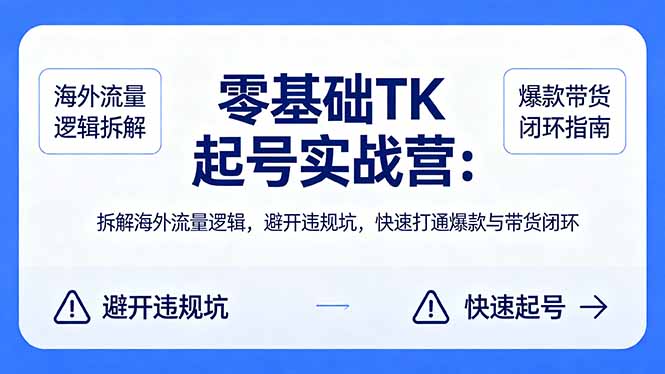 零基础 TK 起号实战营：拆解海外流量逻辑，避开违规坑，快速打通爆款与带货闭环-聚力云网创