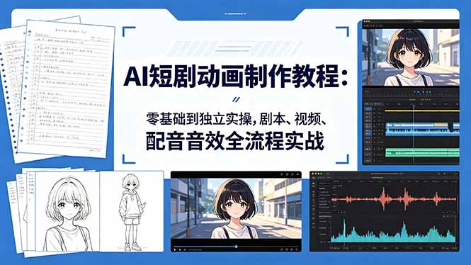 AI短剧动画制作教程:零基础到独立实操,剧本、视频、配音音效全流程实战-聚力云网创