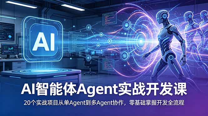 AI智能体Agent实战开发课:20个实战项目从单Agent到多Agent协作,零基础掌握开发全流程-聚力云网创