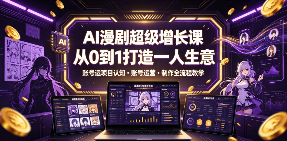 AI漫剧超级增长课，从0到1打造一人生意，项目认知・账号运营・制作全流程教学-聚力云网创