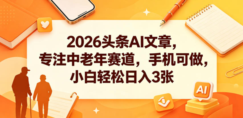 2026头条AI文章,专注中老年赛道,手机可做,小白轻松日入3张-聚力云网创