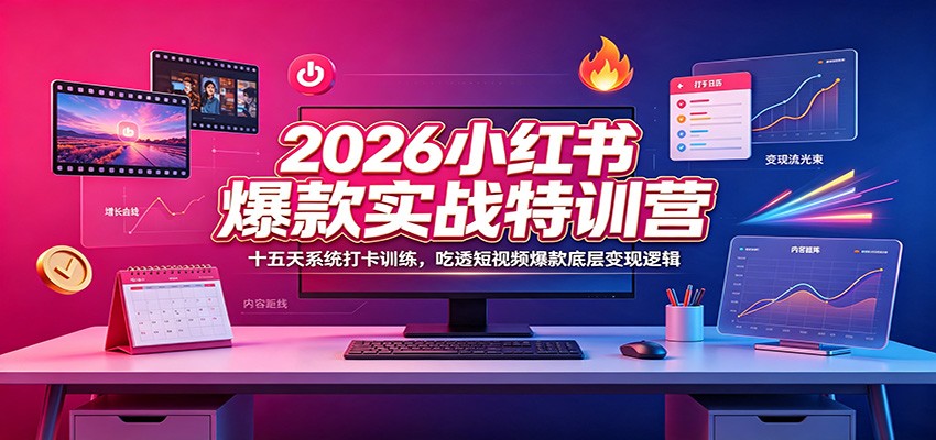 2026小红书爆款实战特训营:十五天系统打卡训练,吃透短视频爆款底层变现逻辑-聚力云网创
