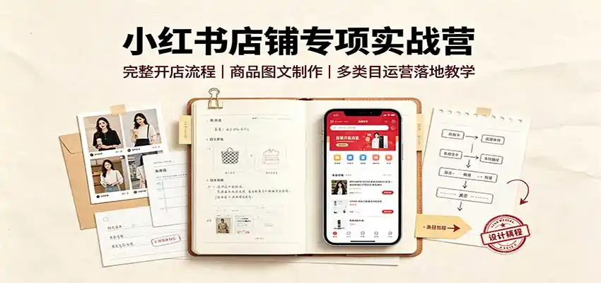 小红书店铺专项实战营：完整开店流程，商品图文制作，多类目运营落地教学-聚力云网创