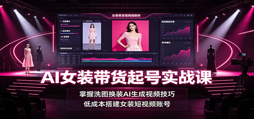 AI女装带货起号实战课:掌握洗图换装AI生成视频技巧,低成本搭建女装短视频账号-聚力云网创