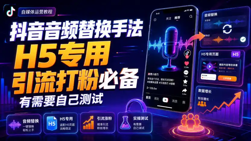 抖音音频替换手法H5专用,引流打粉必备,有需要自己测试-聚力云网创