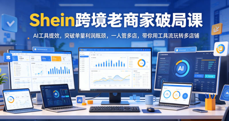 Shein跨境老商家破局课，AI工具提效，突破单量利润瓶颈，一人管多店，带你用工具流玩转多店铺-聚力云网创