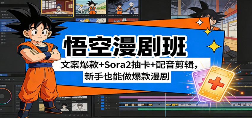 悟空漫剧班：文案爆款+Sora2抽卡+配音剪辑，新手也能做爆款漫剧-聚力云网创