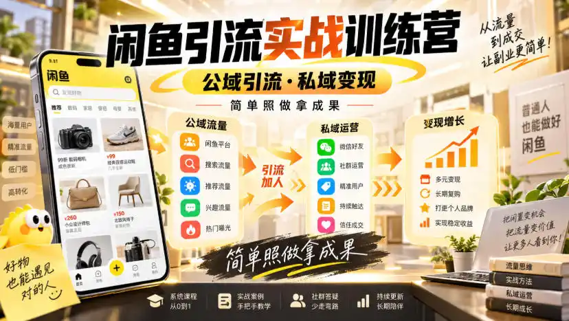 闲鱼引流实战训练营，公域引流·私域变现，简单照做拿成果-聚力云网创